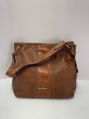 Montana West Cognac Croc-Accent Studded Shoulder Hobo Bag